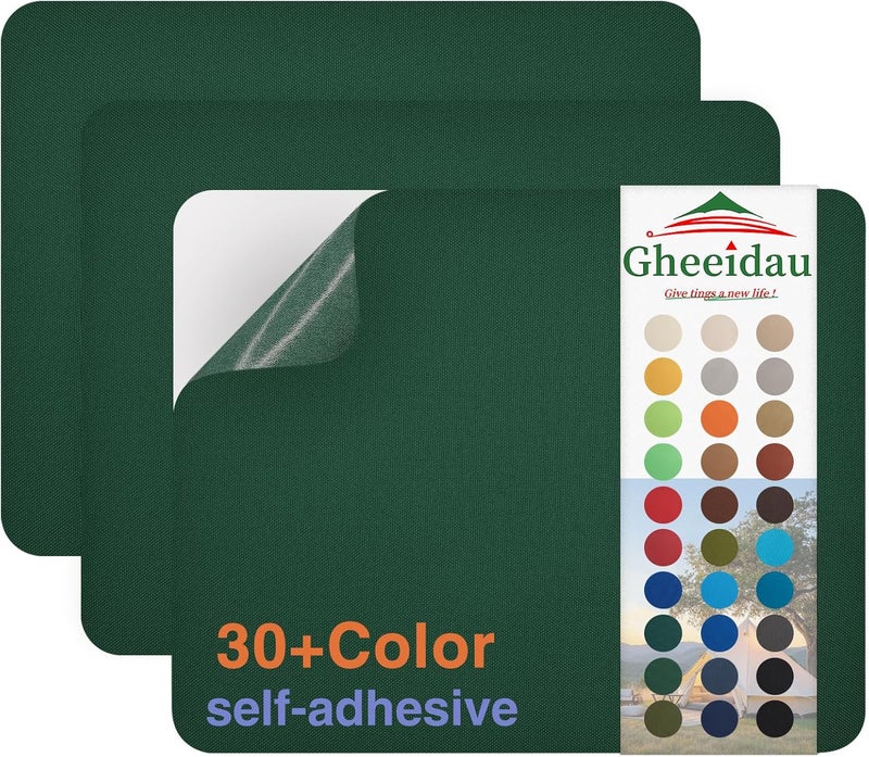 Gheeidau Canvas Repair Patch 9×11 Inch 3Pcs Waterproof Self-Adhesive Fabric Repair Patch for Tents,Boat Cover,Pop Up Canopy,Patio,Bags,Car Seats,Sofas,Furniture Cover(Dark Green) - Image 1